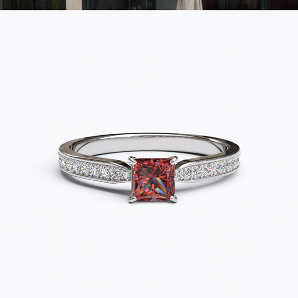 Solitaire Gold Engagement with 0.5ct Princess Cut Ruby - 01SG07R